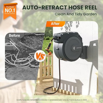 Giraffe Tools Hose Reel 1/2‘’ 78 ft, Heavy Duty Retractable Garden Hose Reel - Image 2