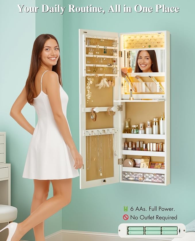LUXFURNI Mirror Jewelry Cabinet Wall Mounted - Image 4
