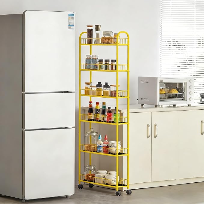 6-Tier Slim Storage Cart with Wheels, 6in Narrow Rolling Shelf, Sturdy Slim - Image 2