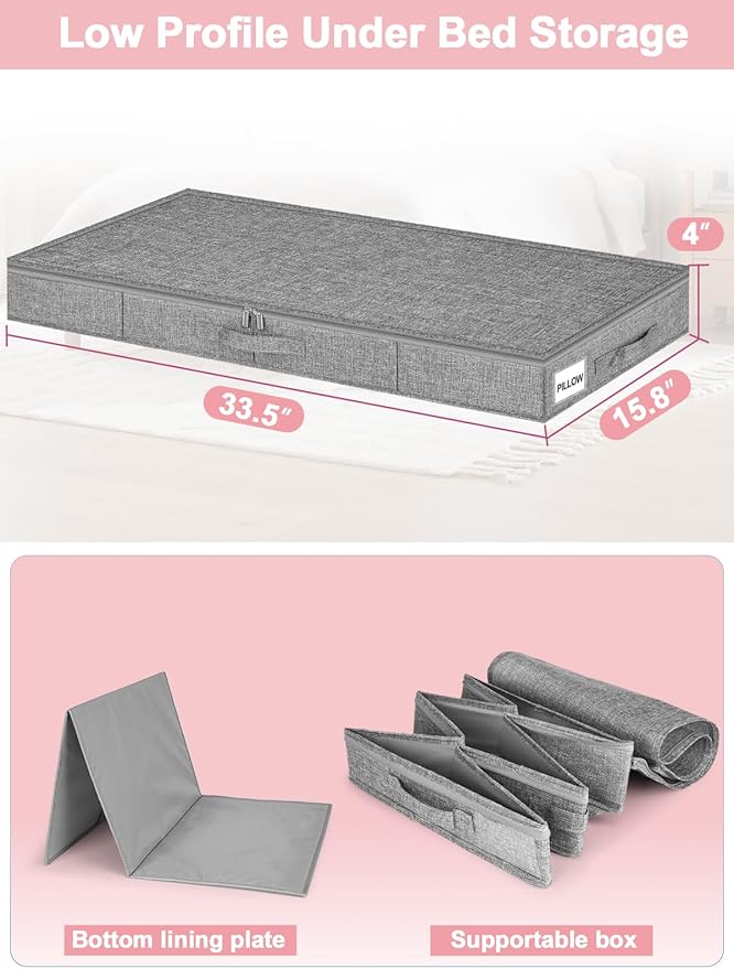 4-Inch Tall Under Bed Storage Container, Low Profile Underbed Storage Bin - Image 3