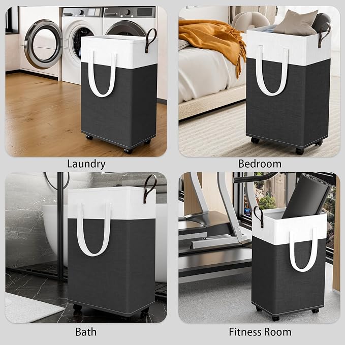 HomeHacks Laundry Basket with Wheels, Rolling Laundry Hamper, Collapsible & - Image 7