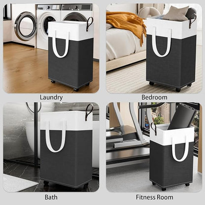 HomeHacks Laundry Basket with Wheels, Rolling Laundry Hamper, Collapsible & - Image 7