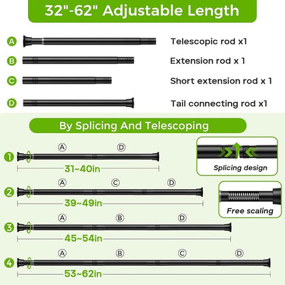 Black Shower Curtain Rod 32 to 62 Inches Adjustable, 7/8 Inch Diameter Heavy - Image 7