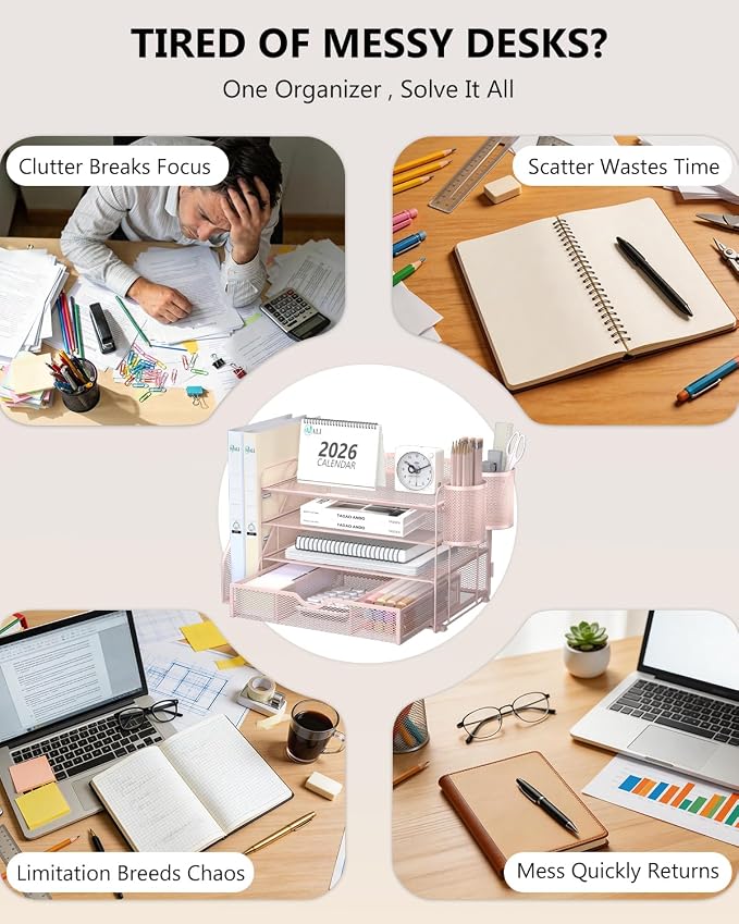 WALI Desk File Organizer, 4 Tier Desktop Paper Letter Tray Organizer - Image 3