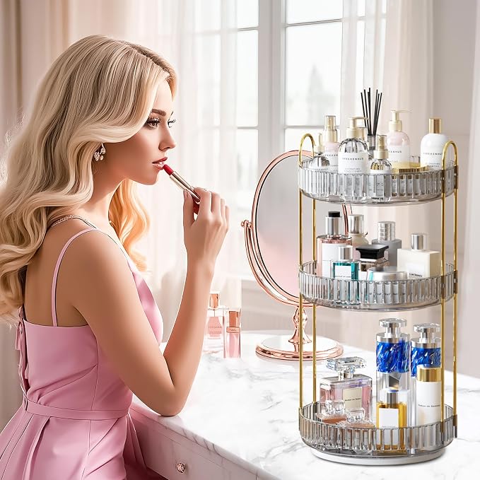 GTI 360°Rotating Makeup Organizer, 3 Tier Large Capacity Perfume Cosmetics - Image 2