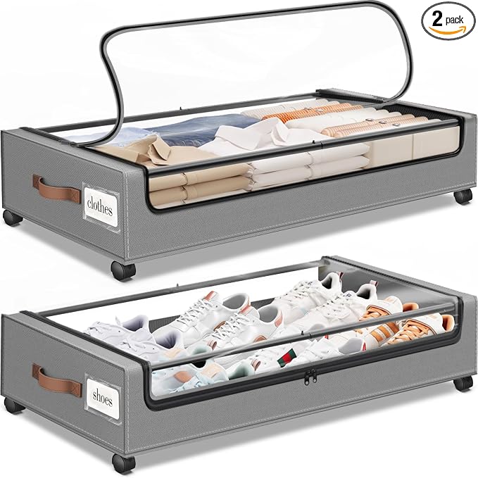 Under Bed Storage with Wheels 2Pack Underbed Storage with Clear Window&Label by SpaceHacks