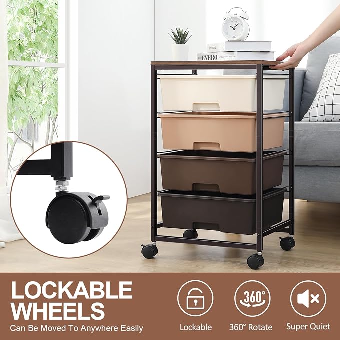 Utility Cart with 4 Drawers, Rolling Storage Cart with Drawers, Storage Rolling - Image 6