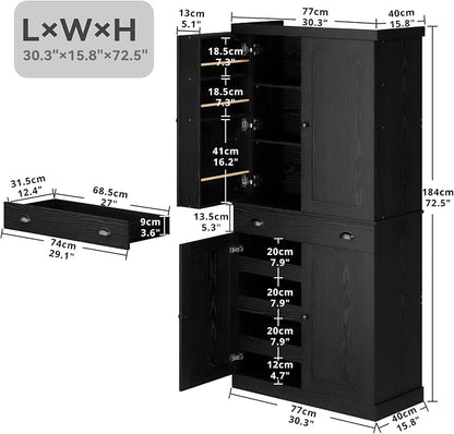 IRONCK Kitchen Pantry Cabinet 72" Height, Freestanding Cupboard - Image 3