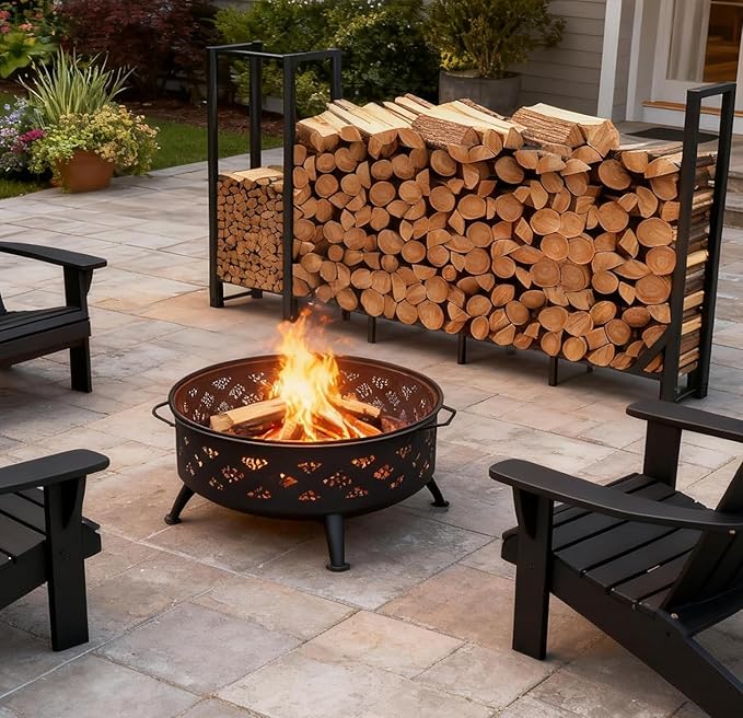 8ft Large Firewood Rack Outdoor, Heavy Duty Metal Wood Rack - Image 4