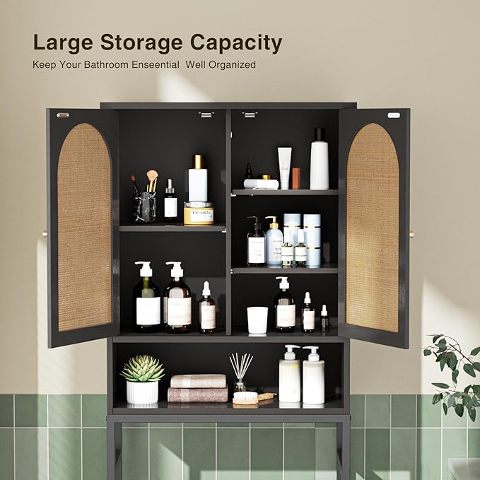 Rattan Toilet Storage Cabinet, Over The Rack Wood Cabinet - Image 4