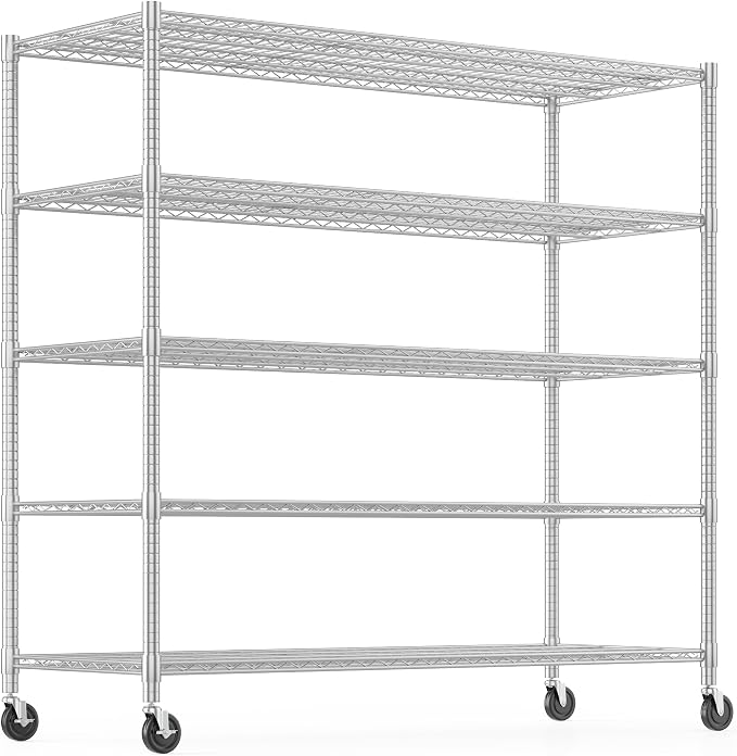 Himimi Storage Shelves with Wheels, 5-Tier Heavy Duty Steel Wire Rack Storage by Himimi