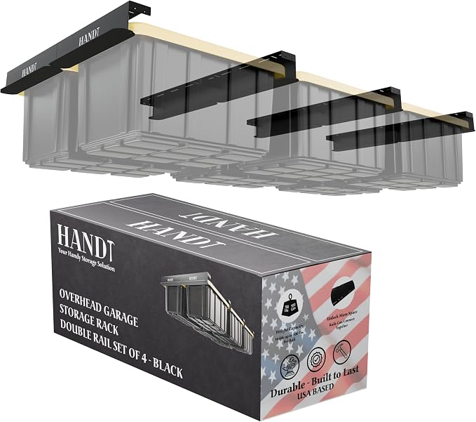 HANDT Overhead Garage Storage Rack, Connectable Heavy Duty Metal Ceiling Rails by HANDT
