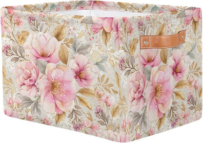 Pardick Pink Gold Flower Basket Storage Bins Large Fabric Toys Storage Cube Box - Image 2