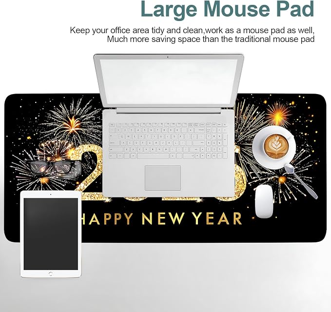2026 Happy New Year Gaming Mouse Pad 35.4"x15.7"Desk Mat Anti-Slip Rubber Base - Image 6