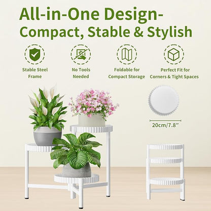 3 Tiered Tall Plant Stand Indoor Outdoor, Metral Flodable Plant Stand - Image 5