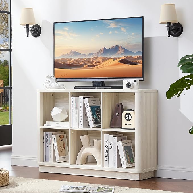 6 Cube Bookcase, Wood Floor Standing 2-Tier Bookshelf - Image 7