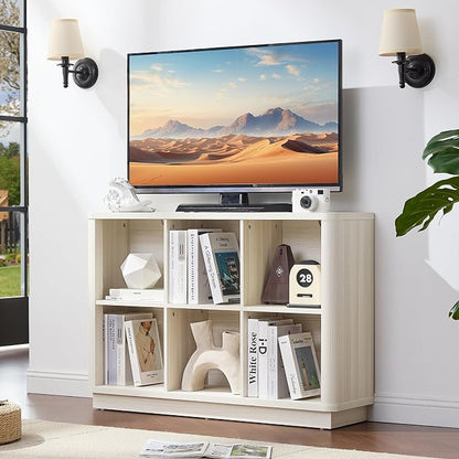 6 Cube Bookcase, Wood Floor Standing 2-Tier Bookshelf - Image 7