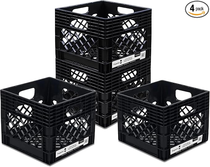 ORGANIZE-IT! 4 Pack Storage Milk Crate, Heavy Duty Versatile Box Organizers by Organize-It