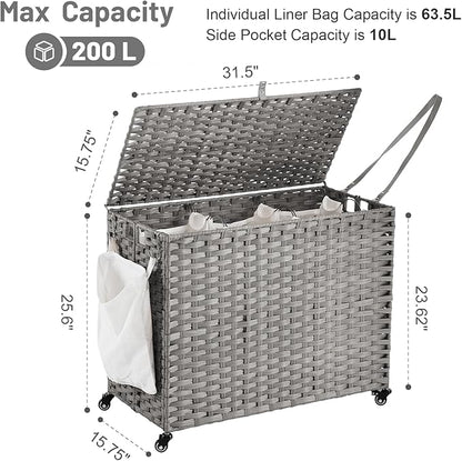 Laundry Hamper with Wheels, 52.8 Gallon Rolling Laundry Basket with Lid - Image 4