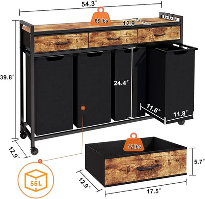 Laundry Hamper, Laundry Sorter 4 Sections, Rolling Laundry Basket - Image 7