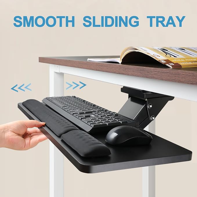 Keyboard Tray Under Desk, 25x9.84'' Large Slide Out Swivel Tilt Computer - Image 2