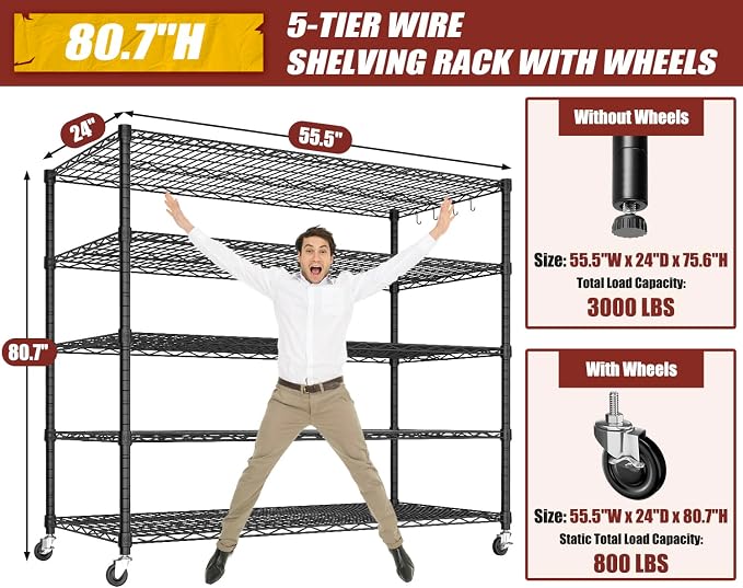 PrimeZone 5 Tier 80.7" Hx55.5 Wx24 D Wire Shelving - Image 3