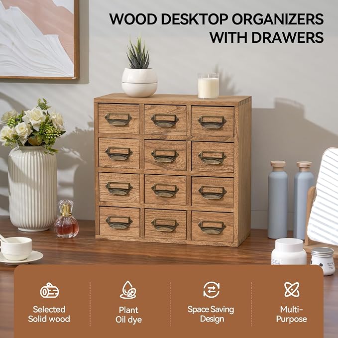 KIRIGEN Wooden Storage Cabinet, 12-Drawer Desktop Organizer, Tea Bags, Office - Image 4