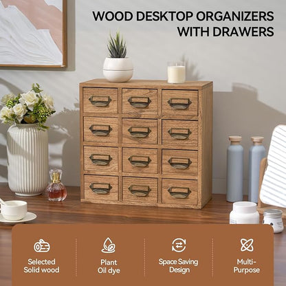 KIRIGEN Wooden Storage Cabinet, 12-Drawer Desktop Organizer, Tea Bags, Office - Image 4