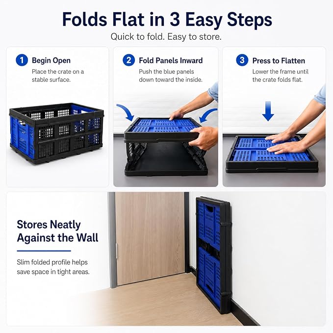 Collapsible Storage Crates 3 Pack, Stackable Foldable Storage Bins - Image 6