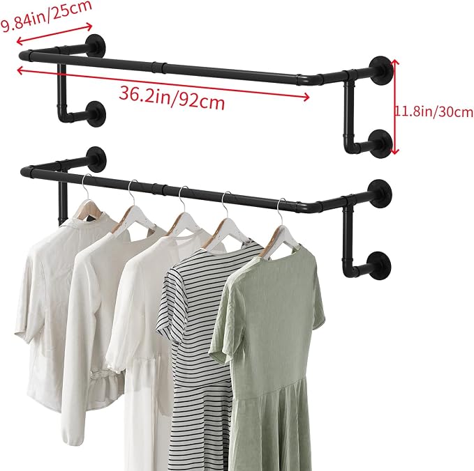 Industrial Pipe Clothes Racks 2 Pack, Space Saving Closet Hanging Rod - Image 5