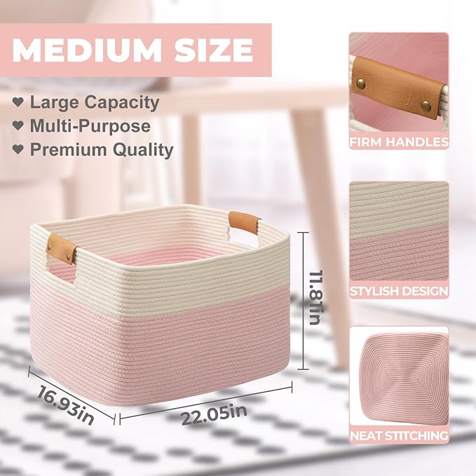 danpinera Woven Rectangle Storage Basket, Large Blanket Basket - Image 2
