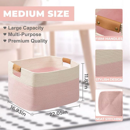 danpinera Woven Rectangle Storage Basket, Large Blanket Basket - Image 2