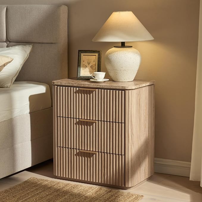 Fluted Nightstand Set of 2, Engineered Wood Bedside Table - Image 6