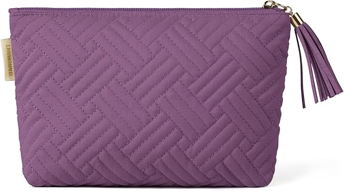 BAGSMART Small Makeup Bag with Tassel, Soft Cosmetic Pouch 8.7" | 1.6" slim by BAGSMART