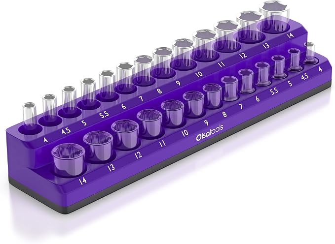 Olsa Tools Magnetic Socket Holder | 1/4-inch Drive | Metric | Purple | Holds 26 by OlsaTools