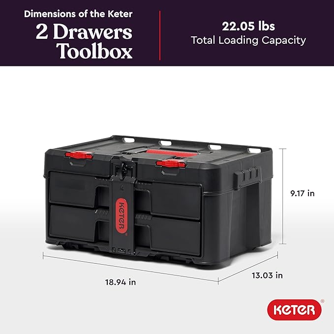 Keter Stack-n-Roll Two Drawer Tool Box - Image 2