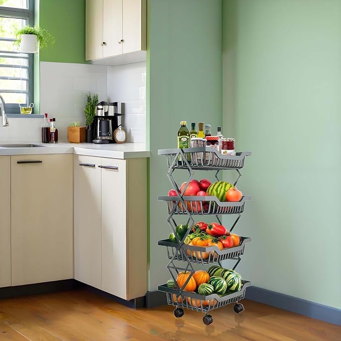 Rolling Utility Cart, Foldable Metal Shelf Organizer - Image 6