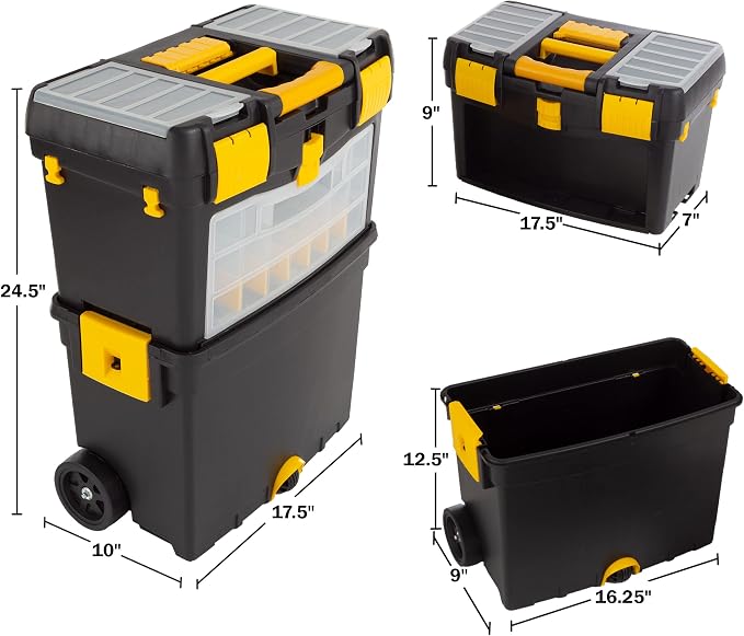 Rolling Tool Box with Wheels, Foldable Comfort Handle, and Removable Top – - Image 3