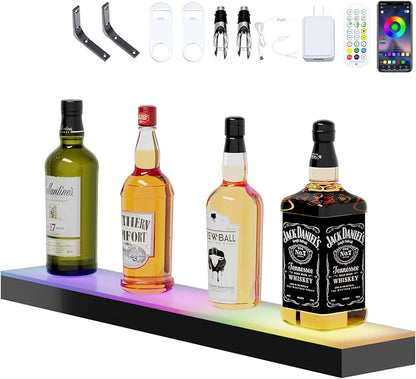 Dethan 1 Tier 24 Inch LED Lighted Liquor Bottle Display Shelf by ProfessionalAcrylicFactory