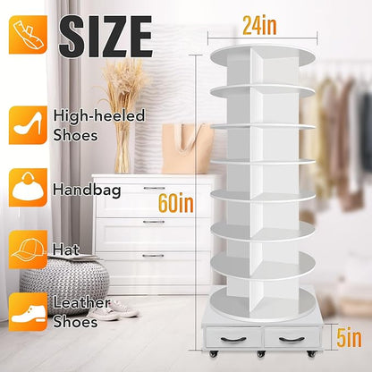 8 Tier Rotating Shoe Rack Tower contains 2 drawers, Spinning Shoe Rack Display - Image 5