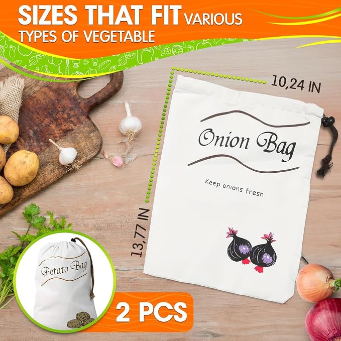 2Pcs Potato and Onion Storage Bags – Reusable Cotton Produce Bags - Image 2