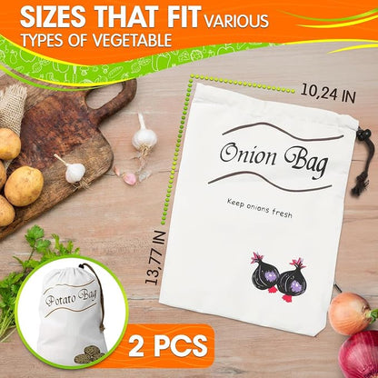 2Pcs Potato and Onion Storage Bags – Reusable Cotton Produce Bags - Image 2