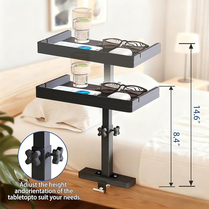 Bedside Shelf for Bed Frame, Clamp On Bedside Table Organizer, Dorm Room - Image 3