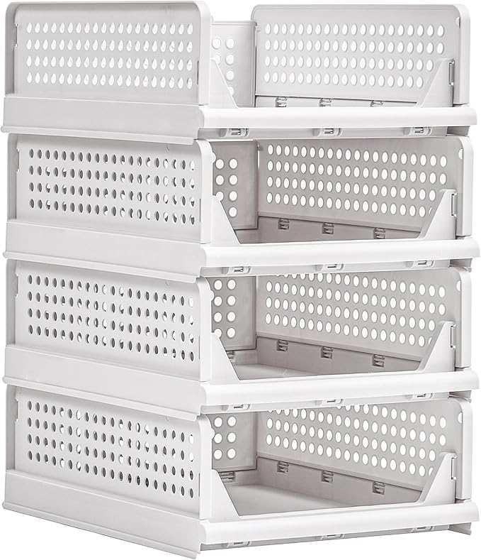 VECELO 4 Pack Plastic Closet Shelf Organizer, Stackable Sweater Storage Closet by VECELO