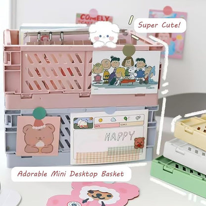 Small Pastel Plastic Storage Bins 2Pcs Foldable Pastel Crates Plastic Basket - Image 4