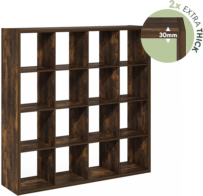 Furinno Cubicle 16-Cube Book Shelf, Extra Thick Frame Bookshelf, Amber Pine | - Image 6