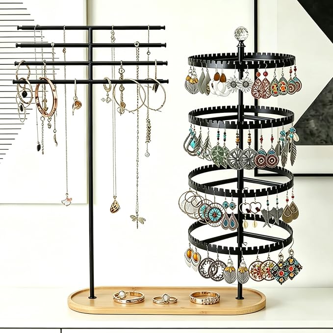 4-layer rotating earring rack storage rack, adjustable plastic pendant display - Image 3