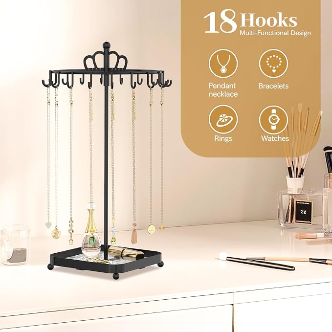 MODOWEY Rotating Metal Necklace Holder Organizer Stand - Image 6