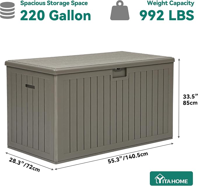 YITAHOME 220 Gallon Extra Large Deck Box, Double-Wall Resin Outdoor Storage Box - Image 7