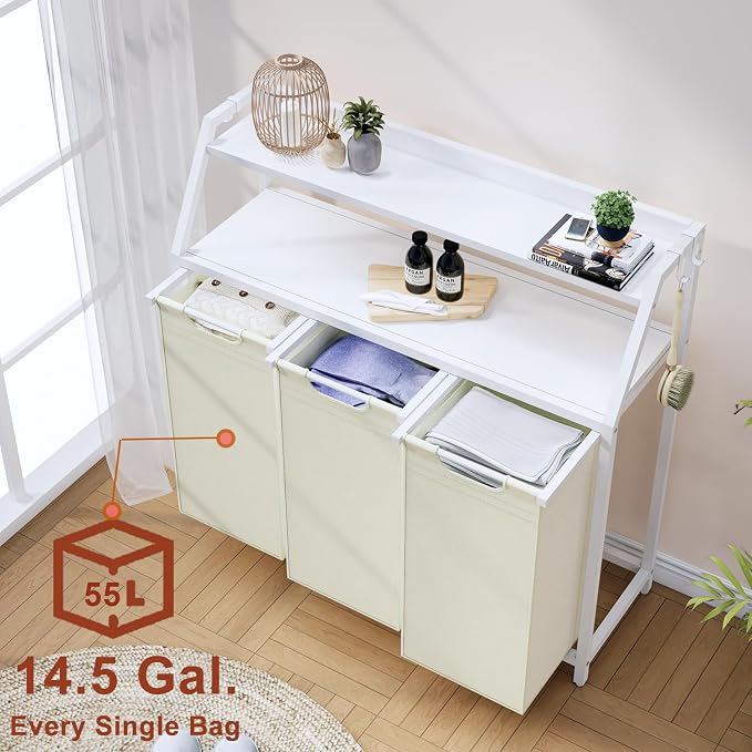 Laundry Hamper, Laundry Sorter 3 Section, Rolling Laundry Basket - Image 4